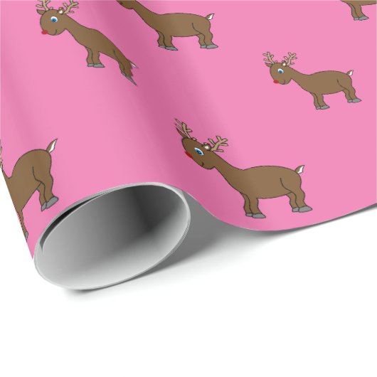 Niedliches, hellrosa Rentiermuster Geschenkpapier (Rolleneckpunkt)