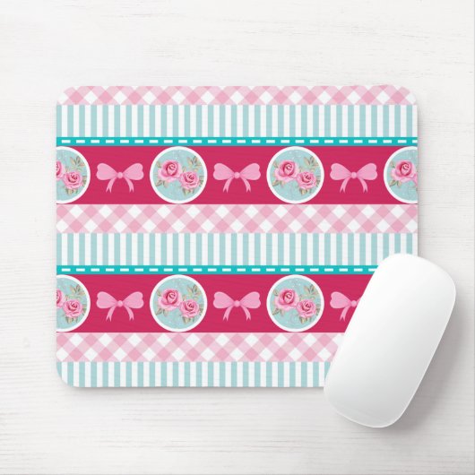 Niedliches hellrosa u. blaues Girly Muster Mousepad (Mit Mouse)