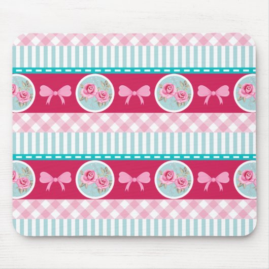 Niedliches hellrosa u. blaues Girly Muster Mousepad (Vorne)