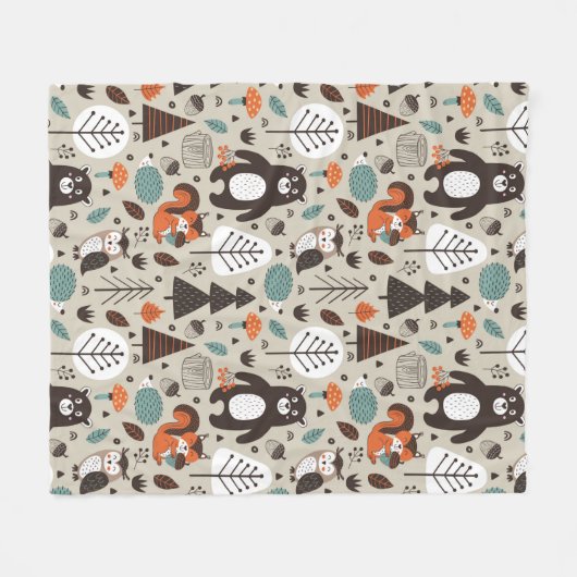 Niedliches Herbst-Waldtier-Muster Fleecedecke (Vorderseite (Horizontal))