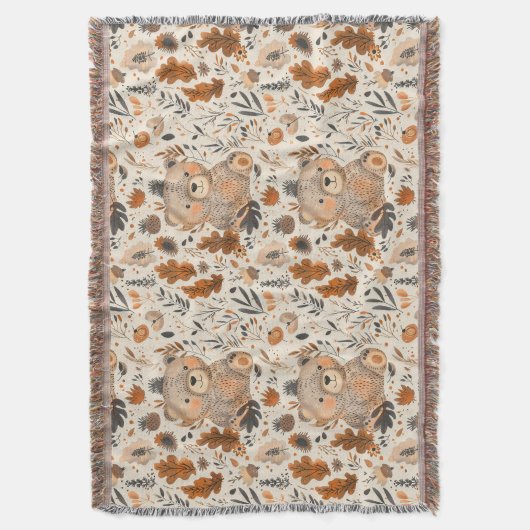 Niedliches Herbstbär- und Waldblattmuster Decke (Vorderseite Vertikal)