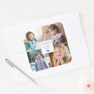 Niedliches Herz 4 Kinder FotoCollage Quadratischer Aufkleber