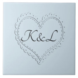 Niedliches Herz auf Blue Add Initials Tile Fliese