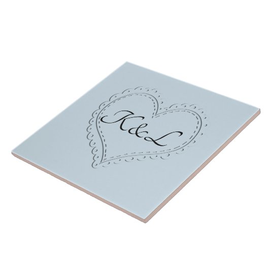 Niedliches Herz auf Blue Add Initials Tile Fliese (Seite)