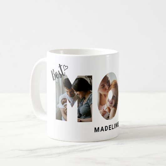 Niedliches Herz Beste Mama je Foto Collage Kaffee Kaffeetasse (Vorderseite Links)
