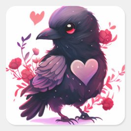Niedliches Herz Black Bird Valentine Quadratischer Aufkleber