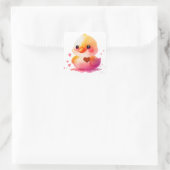 Niedliches Herz Gelbente Valentine Quadratischer Aufkleber (Tasche)