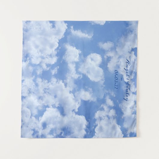 Niedliches Herz gestreift Wolke in blauem Himmel f Wandteppich (Vorderseite (Horizontal))