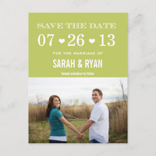 Niedliches Herz Grün Save the Date Foto Postkarten