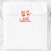 Niedliches Herz Katze Valentine Quadratischer Aufkleber (Tasche)