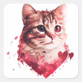 Niedliches Herz Katze Valentine Quadratischer Aufkleber