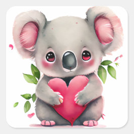 Niedliches Herz Koala Bear Valentine Quadratischer Aufkleber