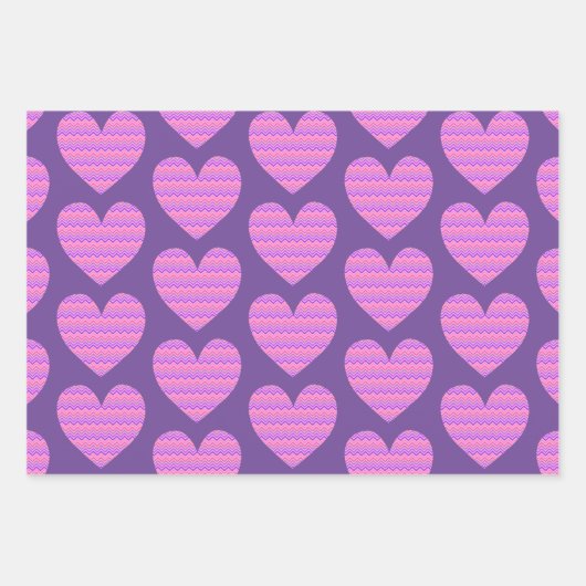 Niedliches Herz Kunst, Lila und Pinks Liebe Geschenkpapier Set (Vorderseite)