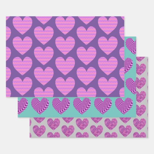 Niedliches Herz Kunst, Lila und Pinks Liebe Geschenkpapier Set (Set)