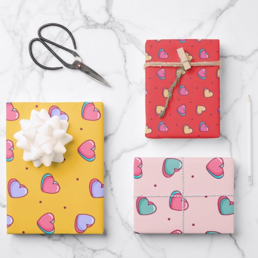 Niedliches Herz Minimalistische Liebe Muster Valen Geschenkpapier Set (Vorderseite)