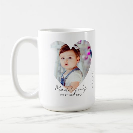 Niedliches Herz Minimalistisches Foto Erster Gebur Kaffeetasse (Links)