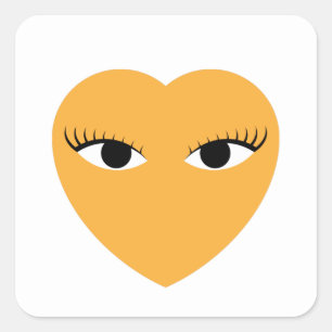 Niedliches Herz mit Augen auf weißem Rundaufkleber Quadratischer Aufkleber