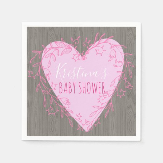 Niedliches Herz mit rosafarbenem Blumendoodle-Rahm Serviette (Vorderseite)