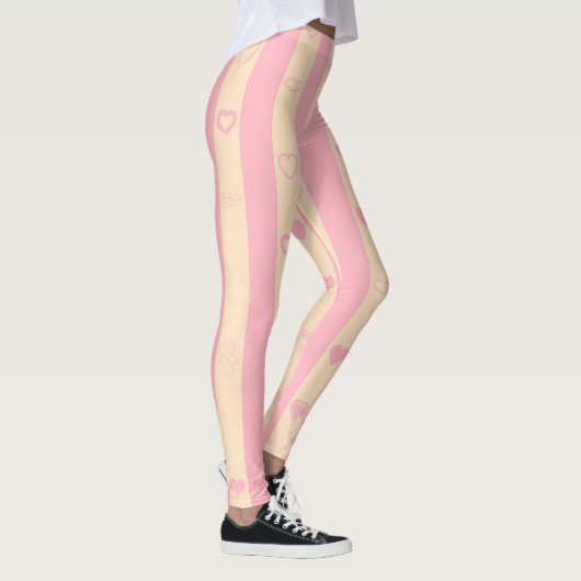 Niedliches Herz Moderner rosa Streifen Leggings (Rechts)