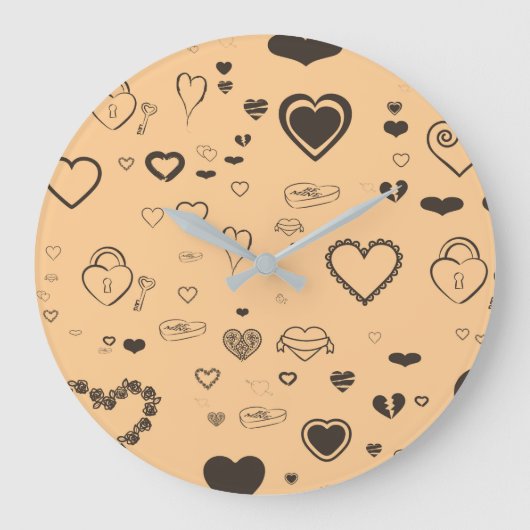 Niedliches Herz Modernes dunkles Grau Muster Große Wanduhr (Vorderseite)