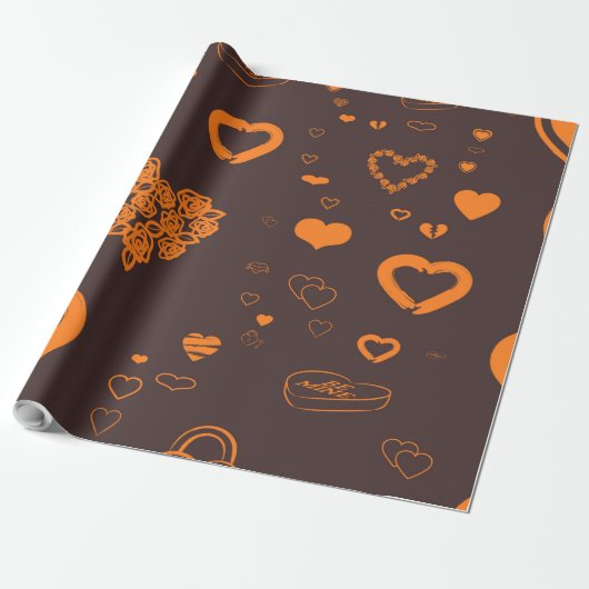 Niedliches Herz Modernes Orange Geschenkpapier (Ungerollt)