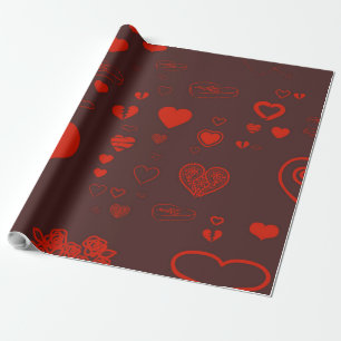 Niedliches Herz Modernes Orange Rot Geschenkpapier
