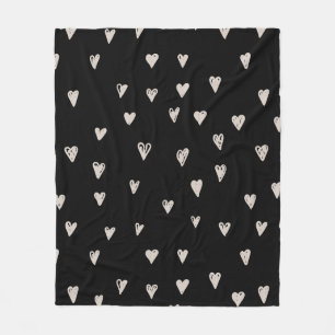 Niedliches Herz-Muster in Schwarz-Beige Doodles Fleecedecke