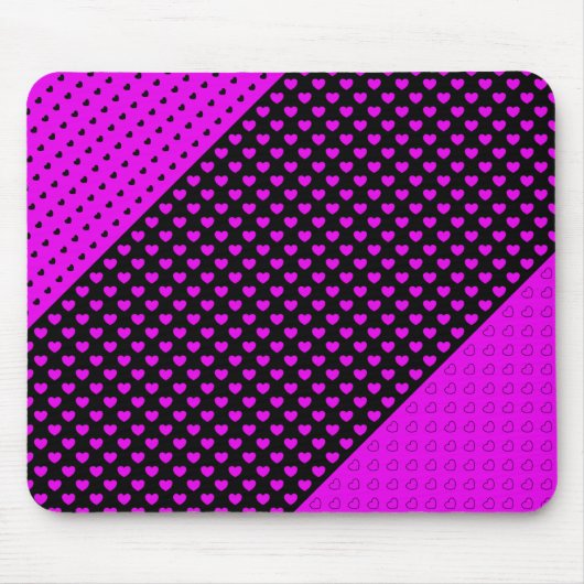 Niedliches Herz-Muster in Schwarz und Rosa Mousepad (Vorne)
