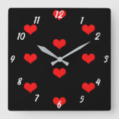 Niedliches Herz Muster Red Custom Black Valentinst Quadratische Wanduhr (Vorderseite)