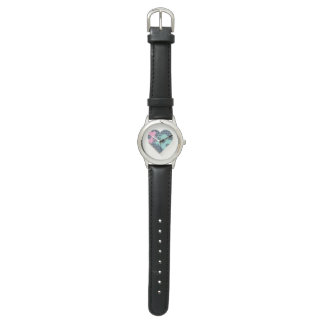 Niedliches Herz Notebook Black Leather Blue Pink M Armbanduhr
