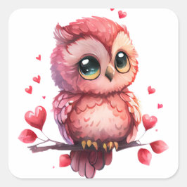 Niedliches Herz Owl Valentine Quadratischer Aufkleber