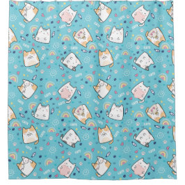 Niedliches Herz Rainbow Paw Fish Light Blue Themed Duschvorhang