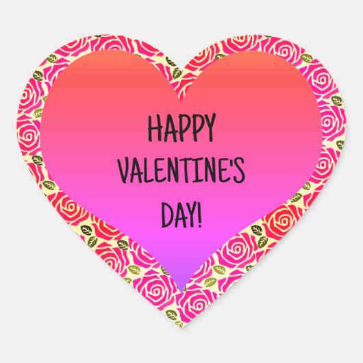 Niedliches Herz Rosa Rote Rosen Glücklicher Valent Herz-Aufkleber (Vorderseite)