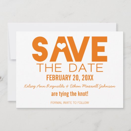 Niedliches Herz Save the Date, Orange Date (Vorderseite)