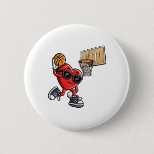 Niedliches Herz spielen Basketball Valentinstag Ba Button
