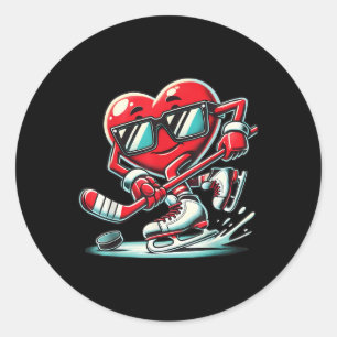 Niedliches Herz spielen Eishockey Valentinstag Män Runder Aufkleber