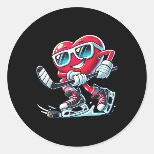 Niedliches Herz spielen Eishockey Valentinstag Män Runder Aufkleber
