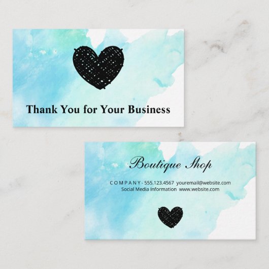 Niedliches Herz | Wasserfarbe | Ty Card Visitenkarte (Vorne/Hinten)