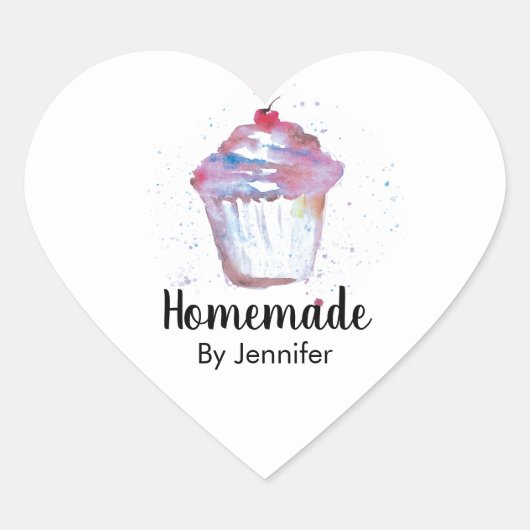 Niedliches Herz Watercolor Cupcake hausgemacht Herz-Aufkleber (Vorderseite)