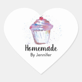 Niedliches Herz Watercolor Cupcake hausgemacht Herz-Aufkleber