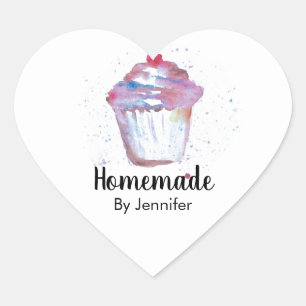 Niedliches Herz Watercolor Cupcake, hausgemacht Herz-Aufkleber
