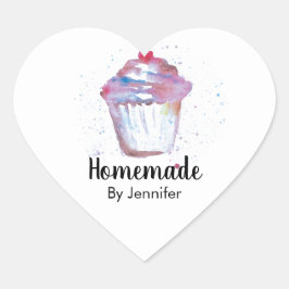 Niedliches Herz Watercolor Cupcake hausgemacht Herz-Aufkleber