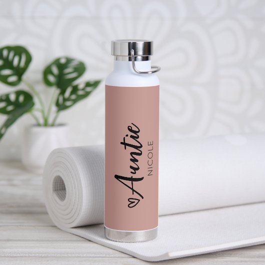 Niedliches Herzchen Tante Personalisiert Pink Taup Trinkflasche (Yoga)