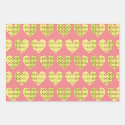 Niedliches Herzkunst Gelbes Farbmuster Geschenkpapier Set (Vorderseite)
