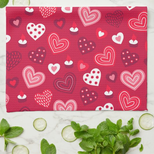 Niedliches Herzmuster Geschirrtuch (Gefaltet)