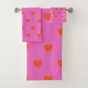 Niedliches Herzmuster in Rosa und Rot Badhandtuch Set