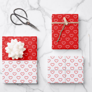 Niedliches Herzmuster, klassisch rot und weiß Geschenkpapier Set