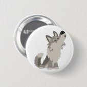 Niedliches HeulenCartoon-Wolf-Knopf-Abzeichen Button (Vorne & Hinten)