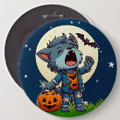 Niedliches heulendes Wölfmonster mit Kürbis Button (Vorne & Hinten)