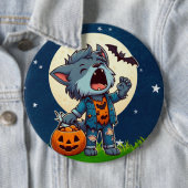 Niedliches heulendes Wölfmonster mit Kürbis Button (Beispiel)